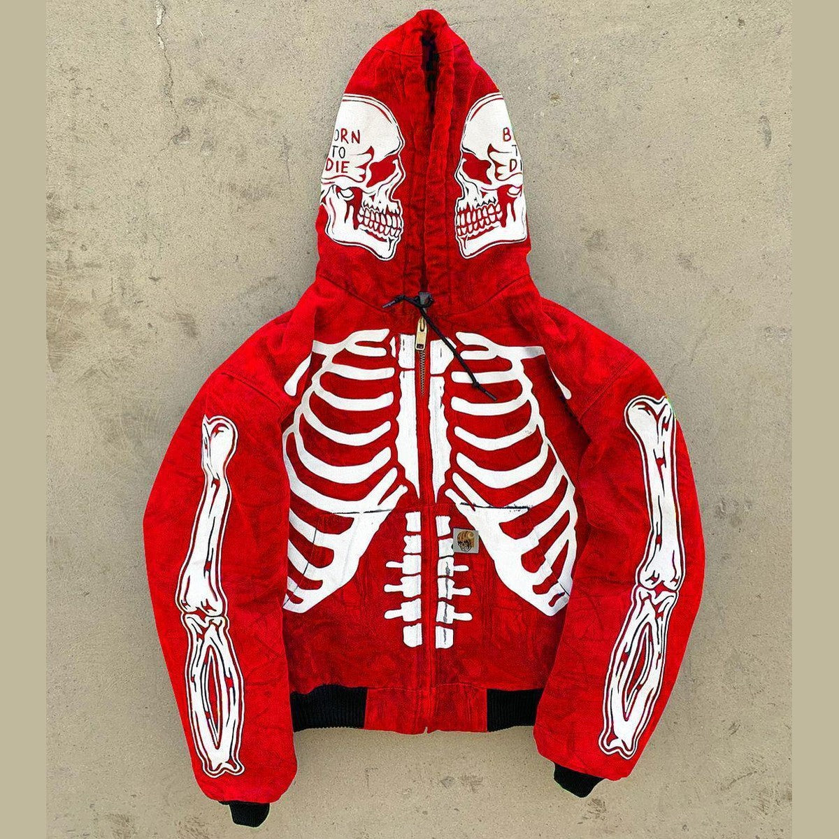 Men's Skeleton Print Streetwear Hooded Zip Jacket