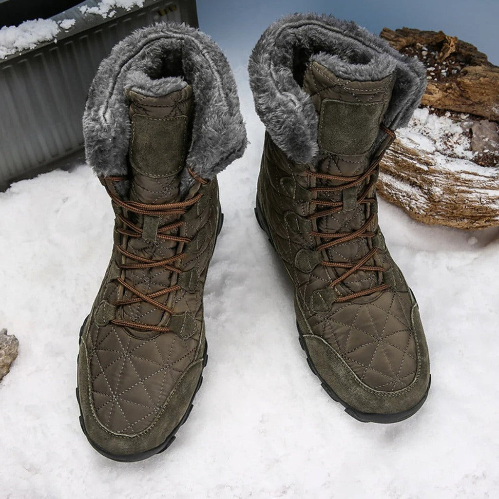 Men's Faux Fur Trim Quilted Snow Boots