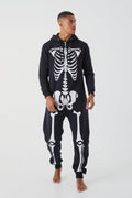 Men's Halloween Skeleton Print Hooded Onesie