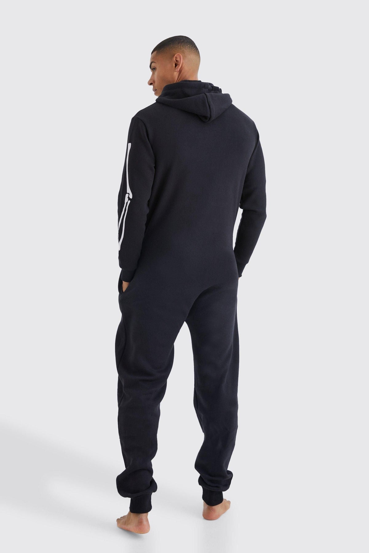 Men's Halloween Skeleton Print Hooded Onesie