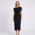Off Shoulder Midi Dress – Ruched Waist Occasion Style