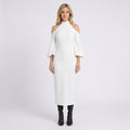 Cold Shoulder Midi Dress – High Neck Flared Sleeve Style