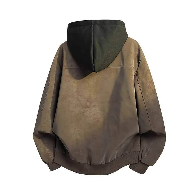 Men's Layered Hood Washed-Effect Bomber Jacket