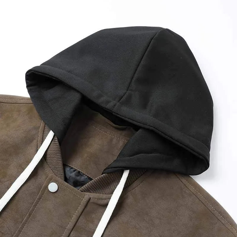 Men's Layered Hood Washed-Effect Bomber Jacket