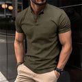 Men's short sleeve textured Henley shirt with band collar and button placket