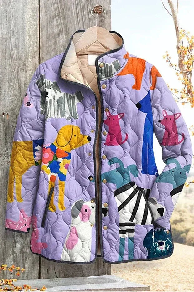 Veste matelassée fleurie patchwork pour femme à boutons-pression sur le devant