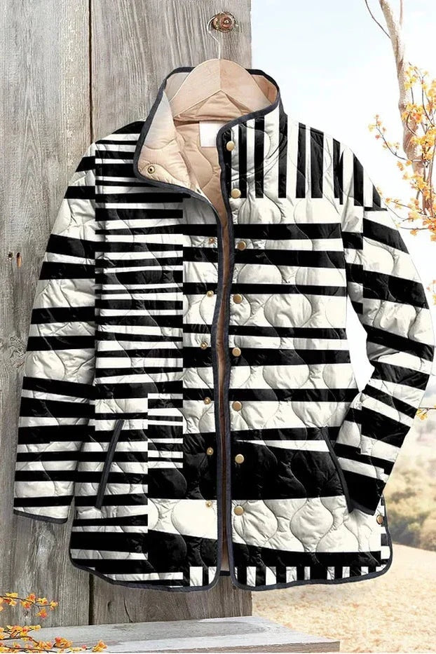 Veste matelassée fleurie patchwork pour femme à boutons-pression sur le devant