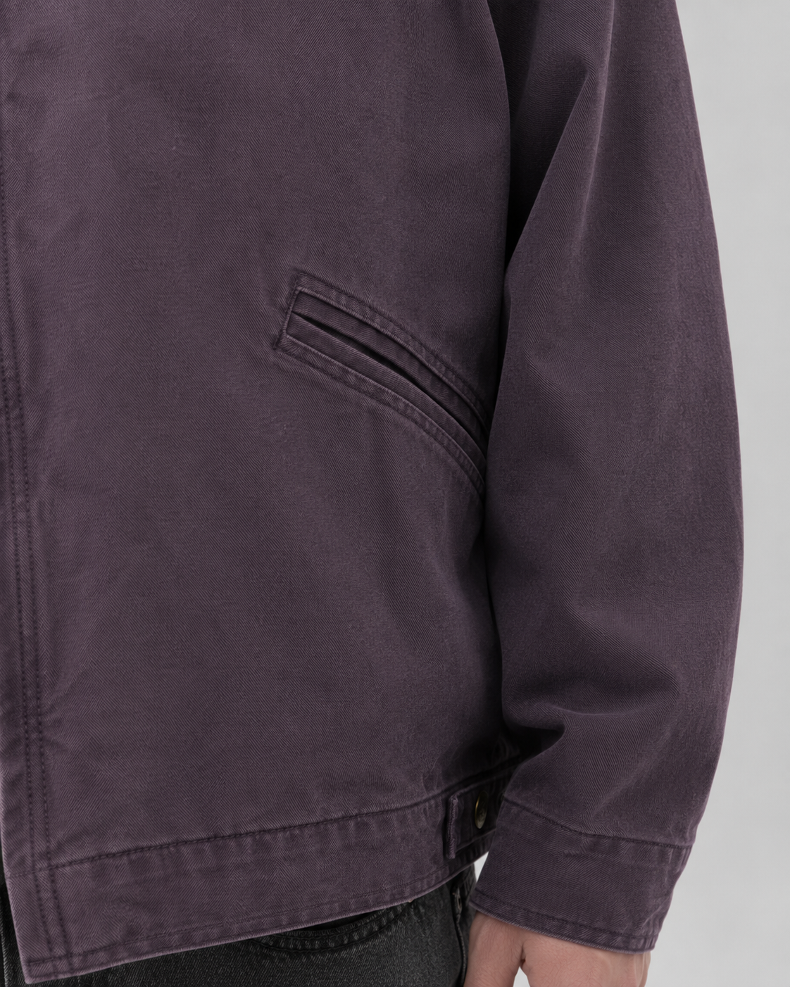 Men's washed workwear jacket with contrast collar and zip front