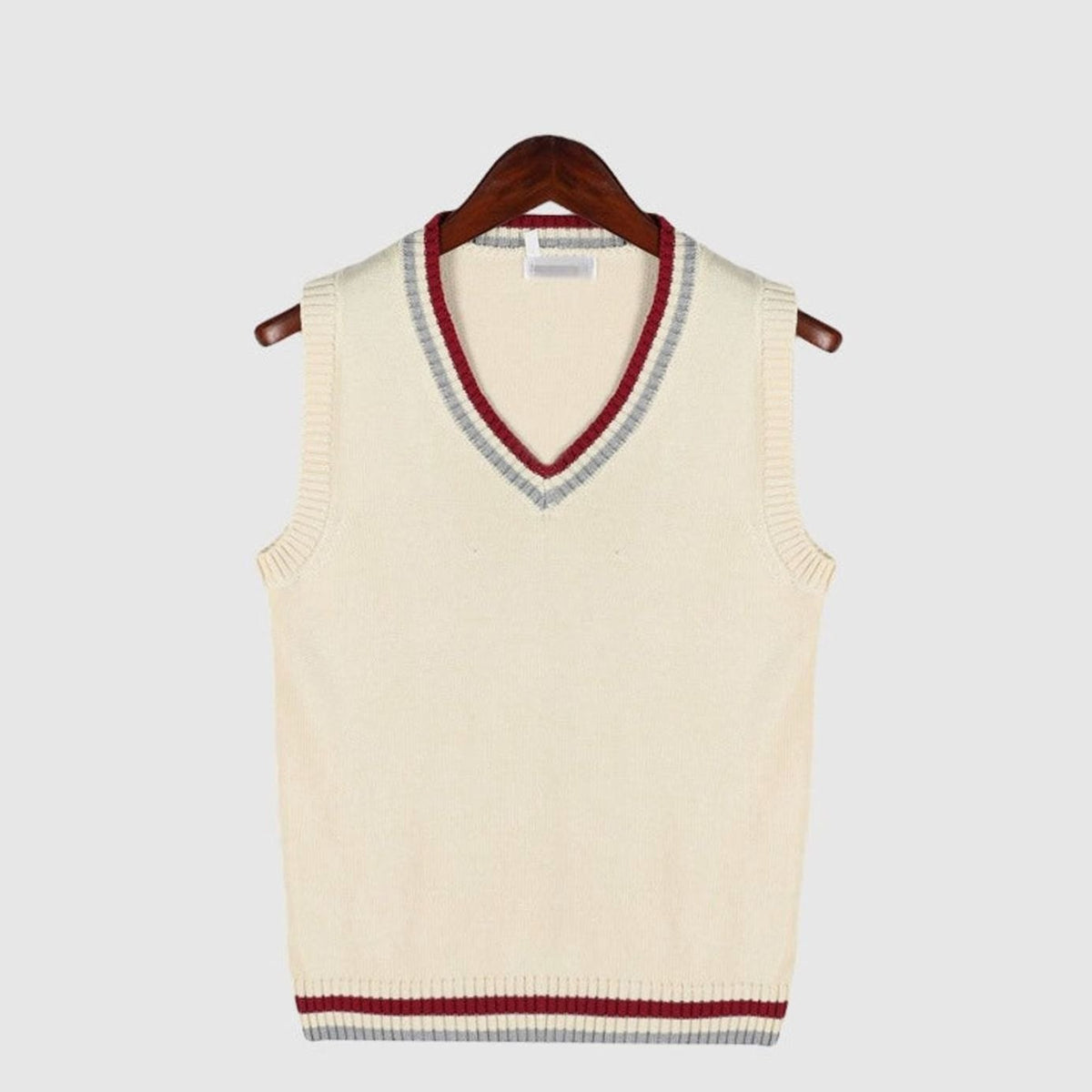 Women's striped cable-knit sweater vest with V-neck and contrast trim