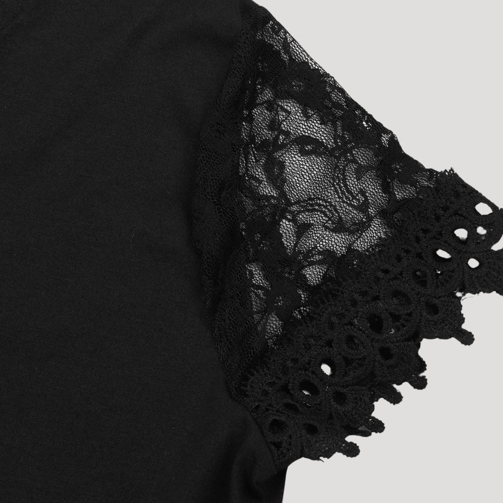 Mini Dress – Lace Sleeve Scalloped Neck Elegant Style