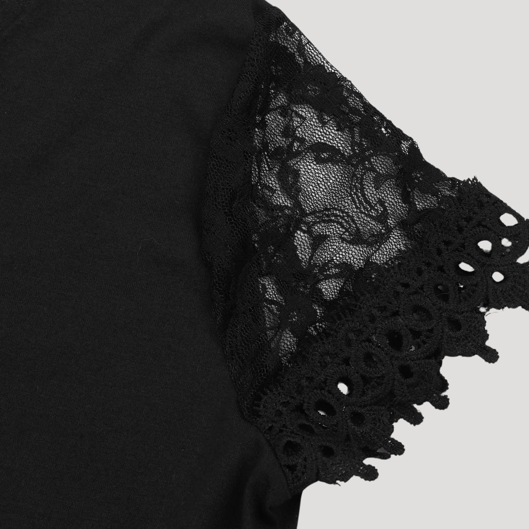 Mini Dress – Lace Sleeve Scalloped Neck Elegant Style