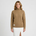 Women’s Cable Knit Turtleneck Sweater – Chunky Ribbed Hem Pullover