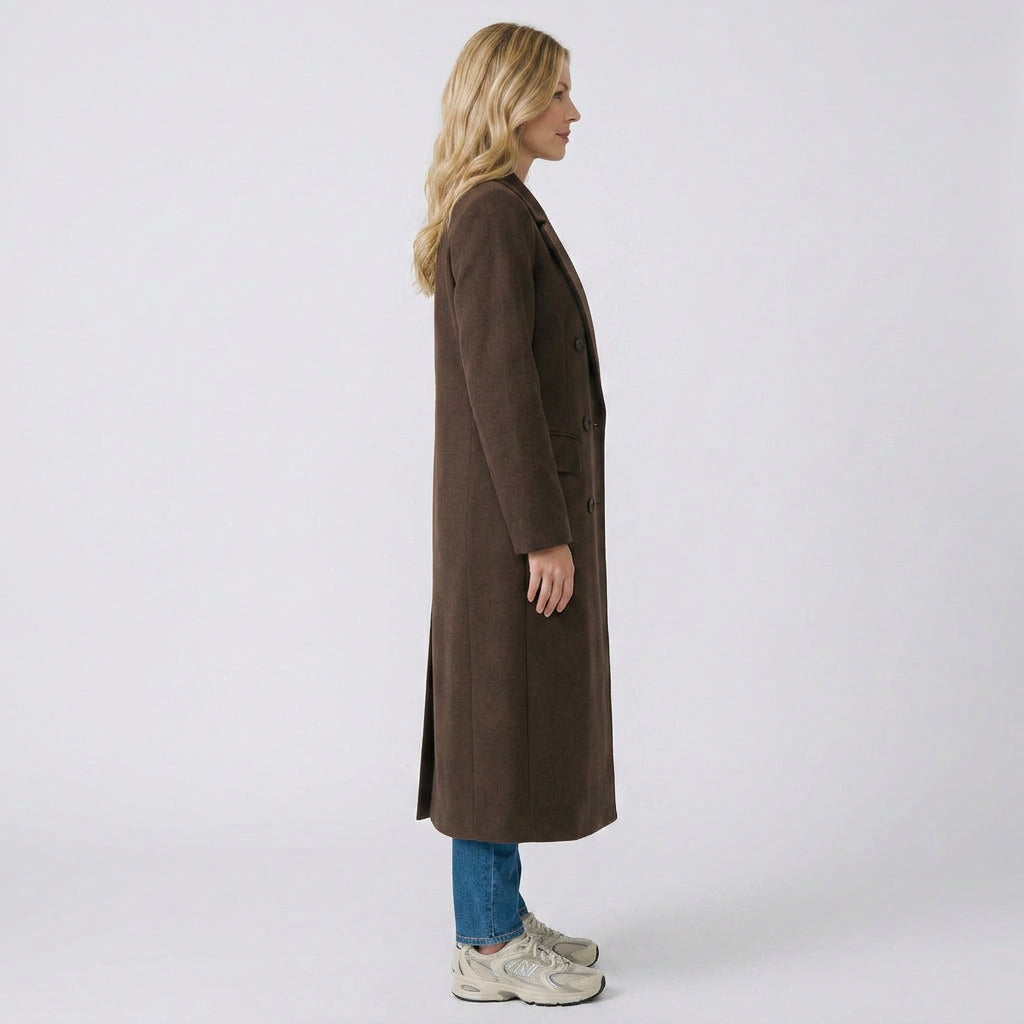 Double Breasted Longline Coat – Classic Tailored Style