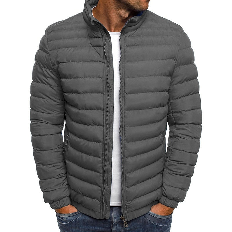 Men’s Lightweight Channel Quilted Stand Collar Puffer Jacket