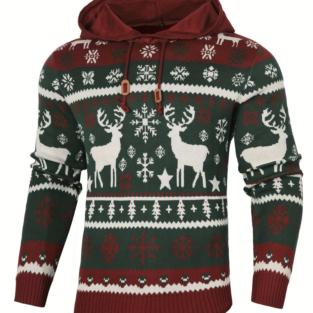 Men's Reindeer Fair Isle Hooded Christmas Jumper