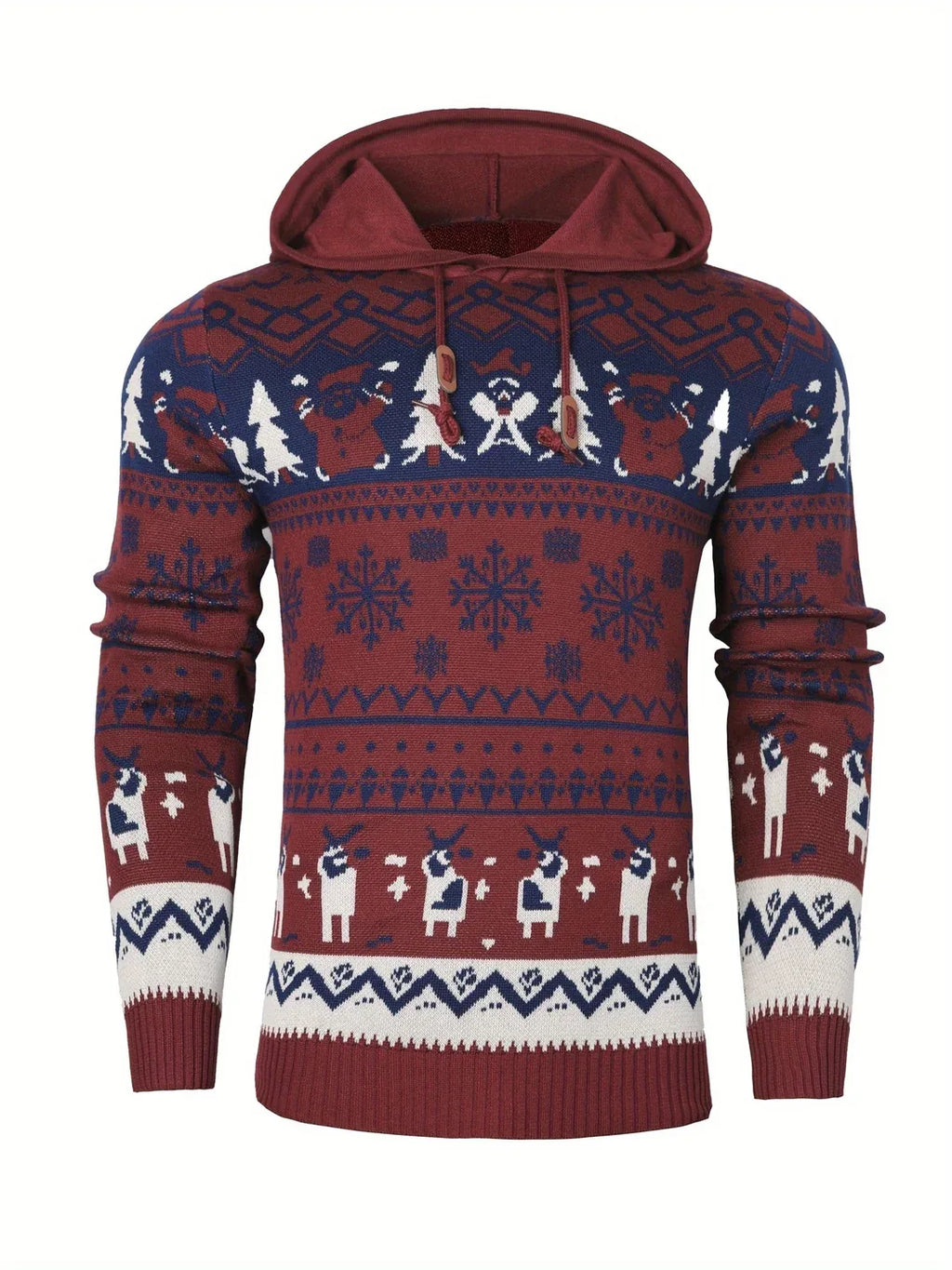 Men's Reindeer Fair Isle Hooded Christmas Jumper