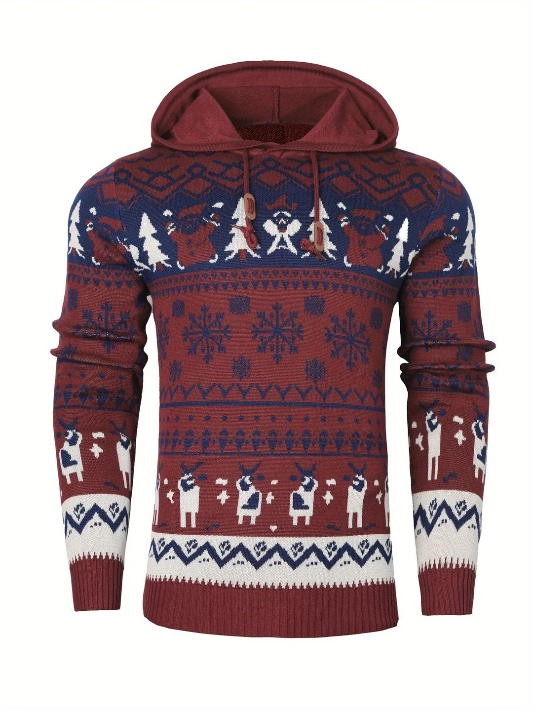 Men's Reindeer Fair Isle Hooded Christmas Jumper