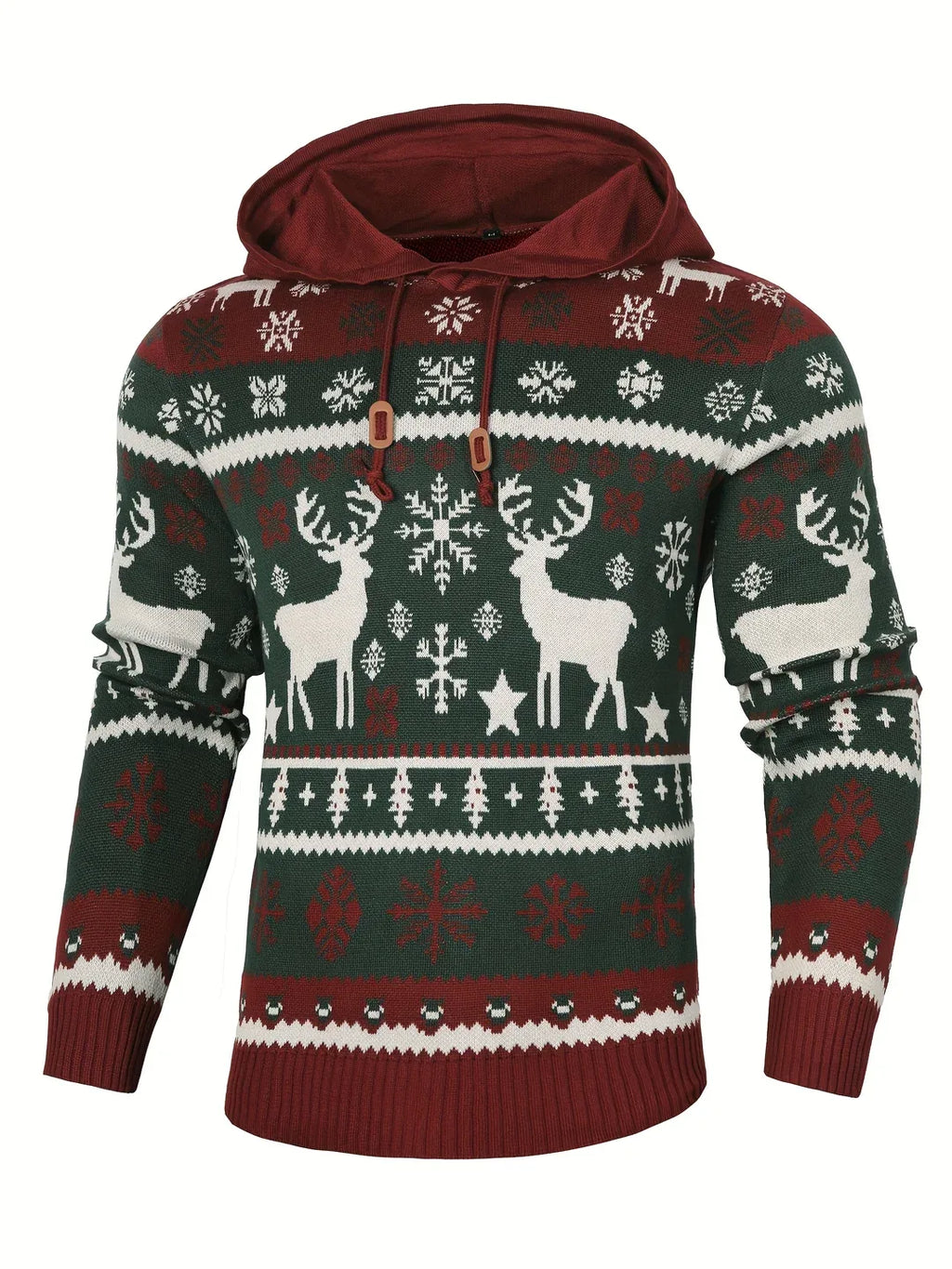 Men's Reindeer Fair Isle Hooded Christmas Jumper