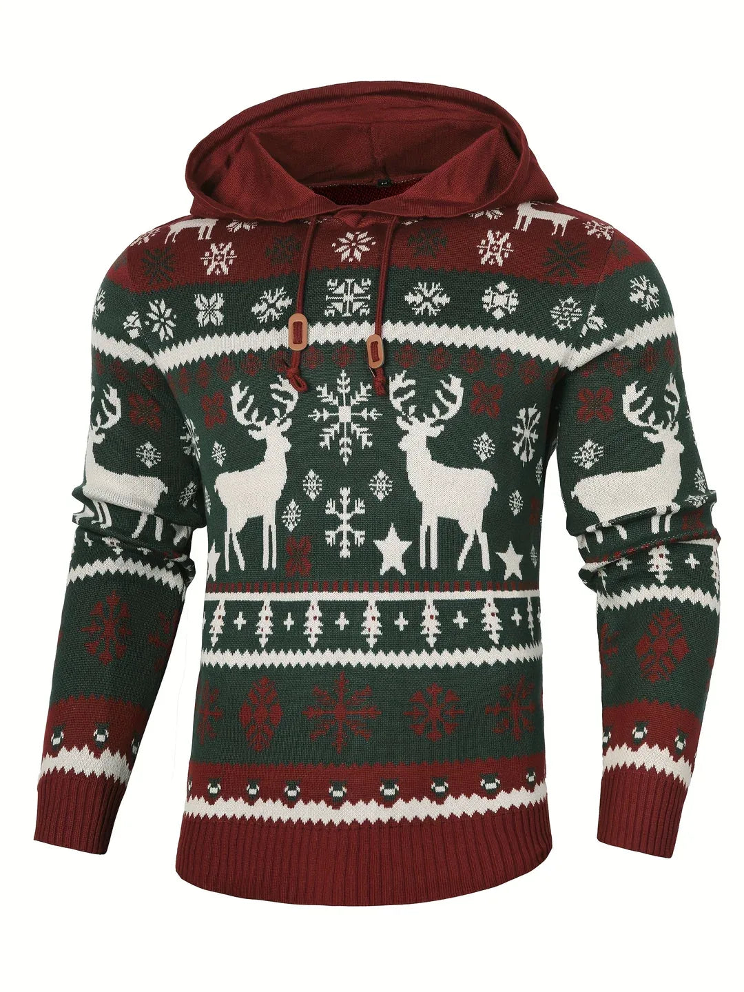 Men's Reindeer Fair Isle Hooded Christmas Jumper