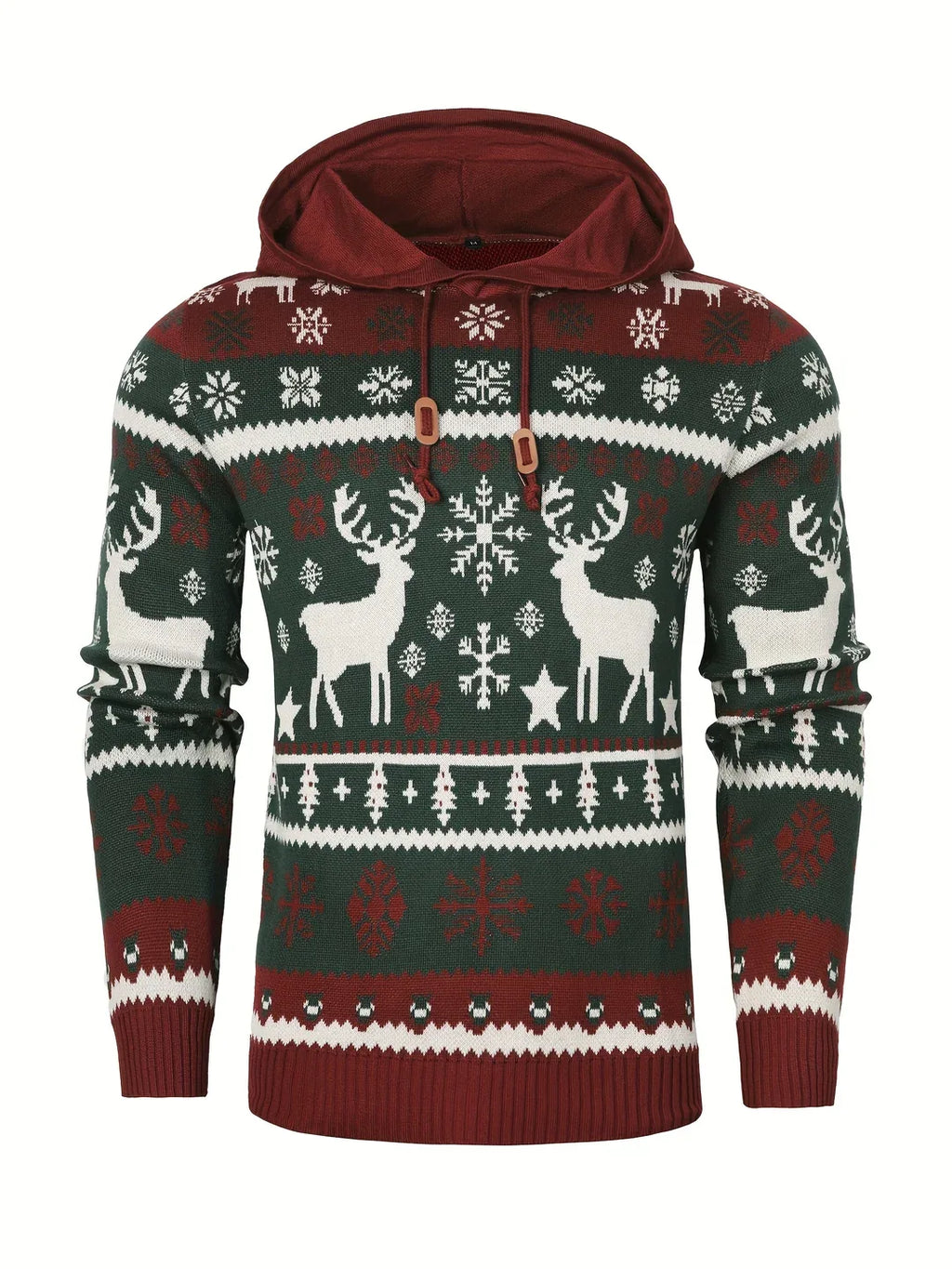Men's Reindeer Fair Isle Hooded Christmas Jumper