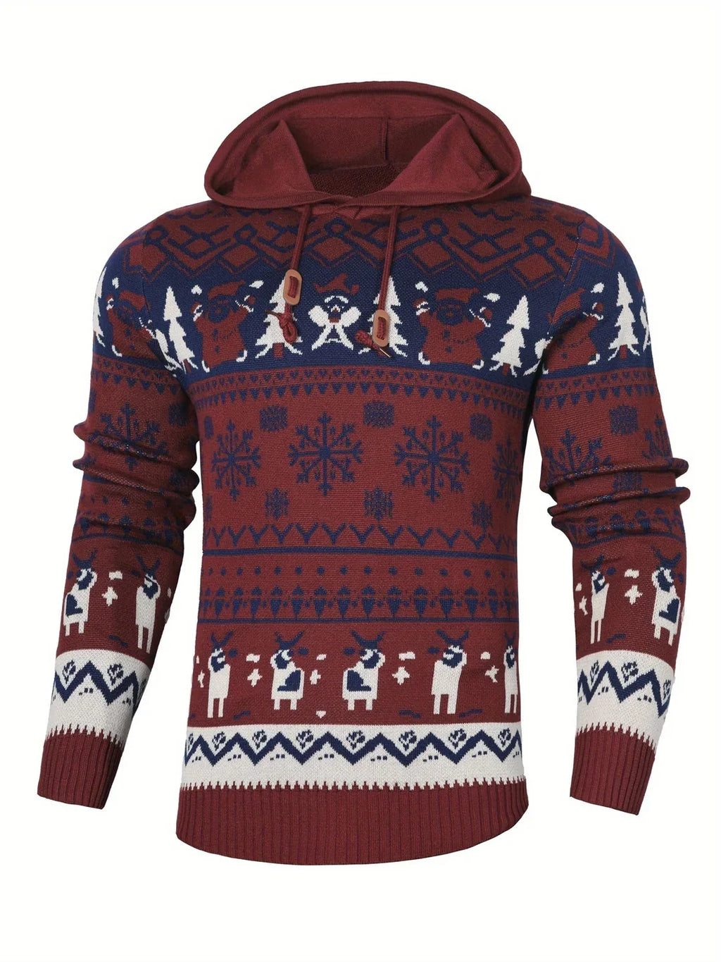 Men's Reindeer Fair Isle Hooded Christmas Jumper