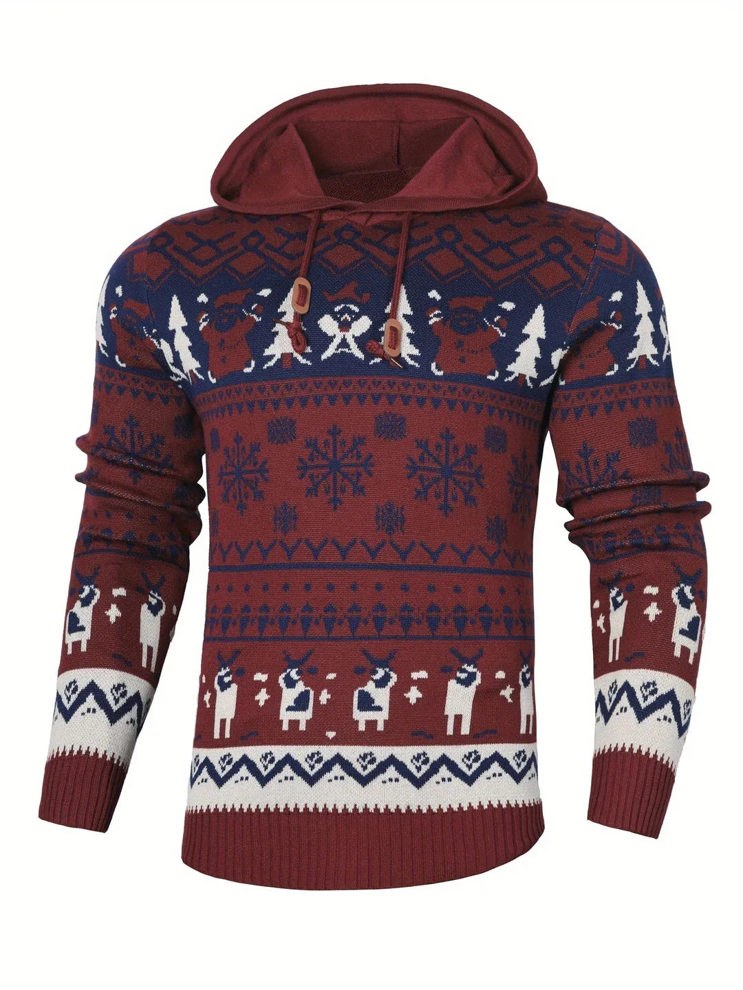 Men's Reindeer Fair Isle Hooded Christmas Jumper