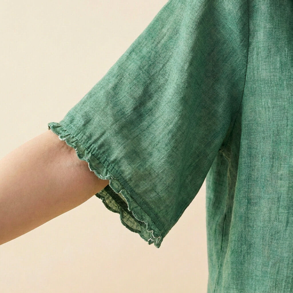 Women’s Short Sleeve Button Blouse – Scalloped Collar Lightweight Shirt