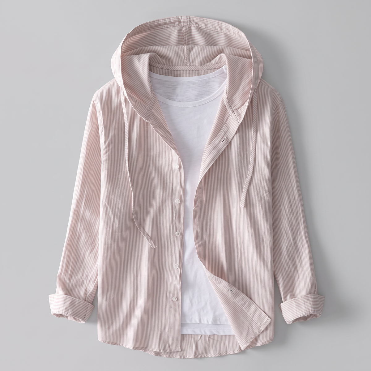 Chemise boutonnée rayée à capuche pour homme en mélange de lin