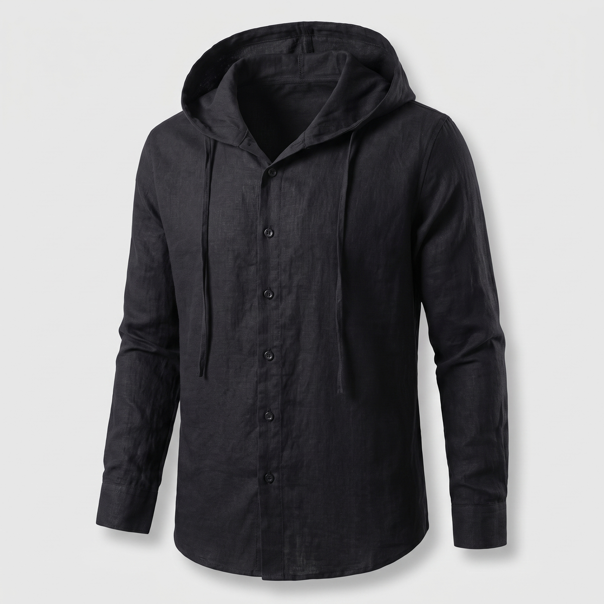 Chemise boutonnée rayée à capuche pour homme en mélange de lin