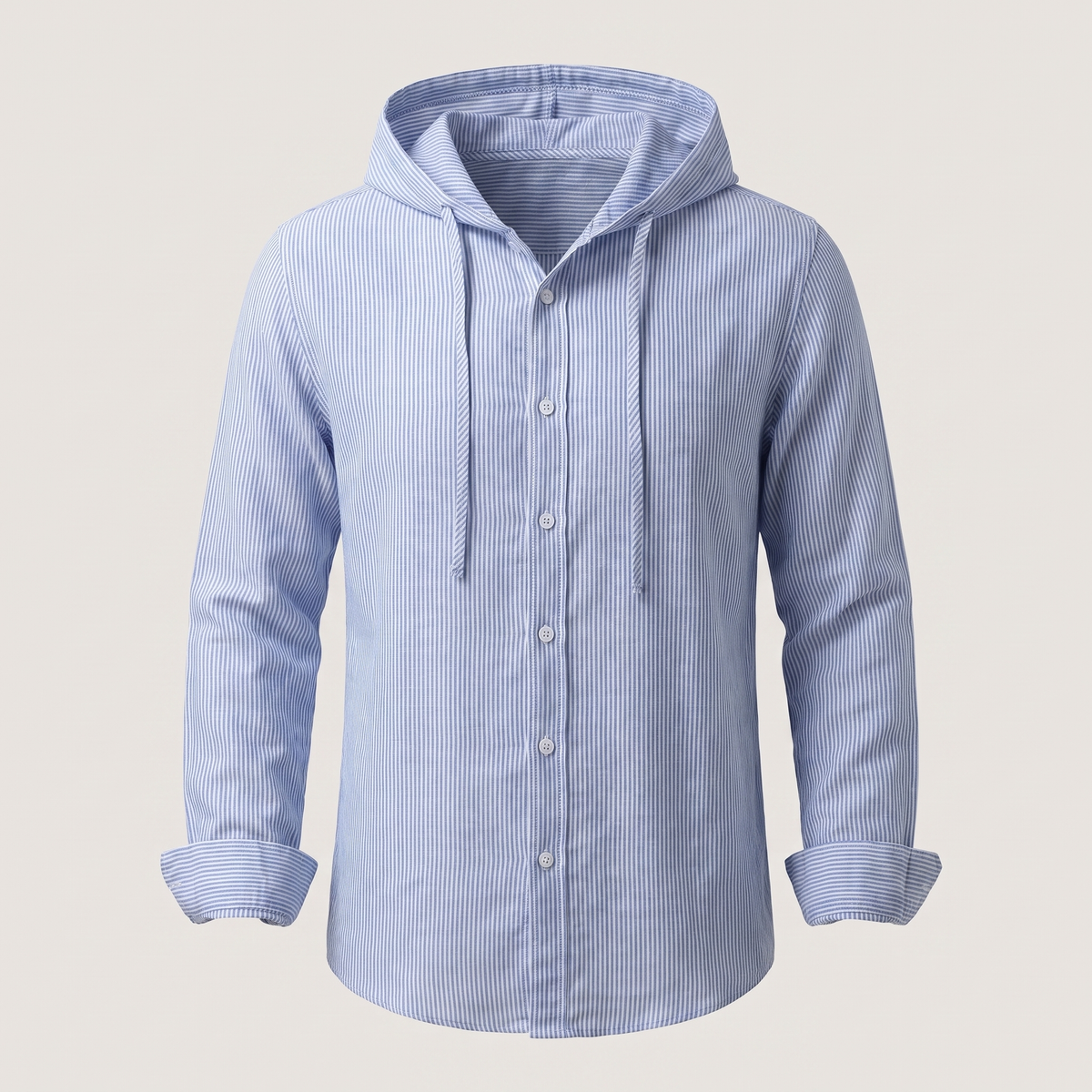 Men's Striped Hooded Linen Blend Button-Up Shirt