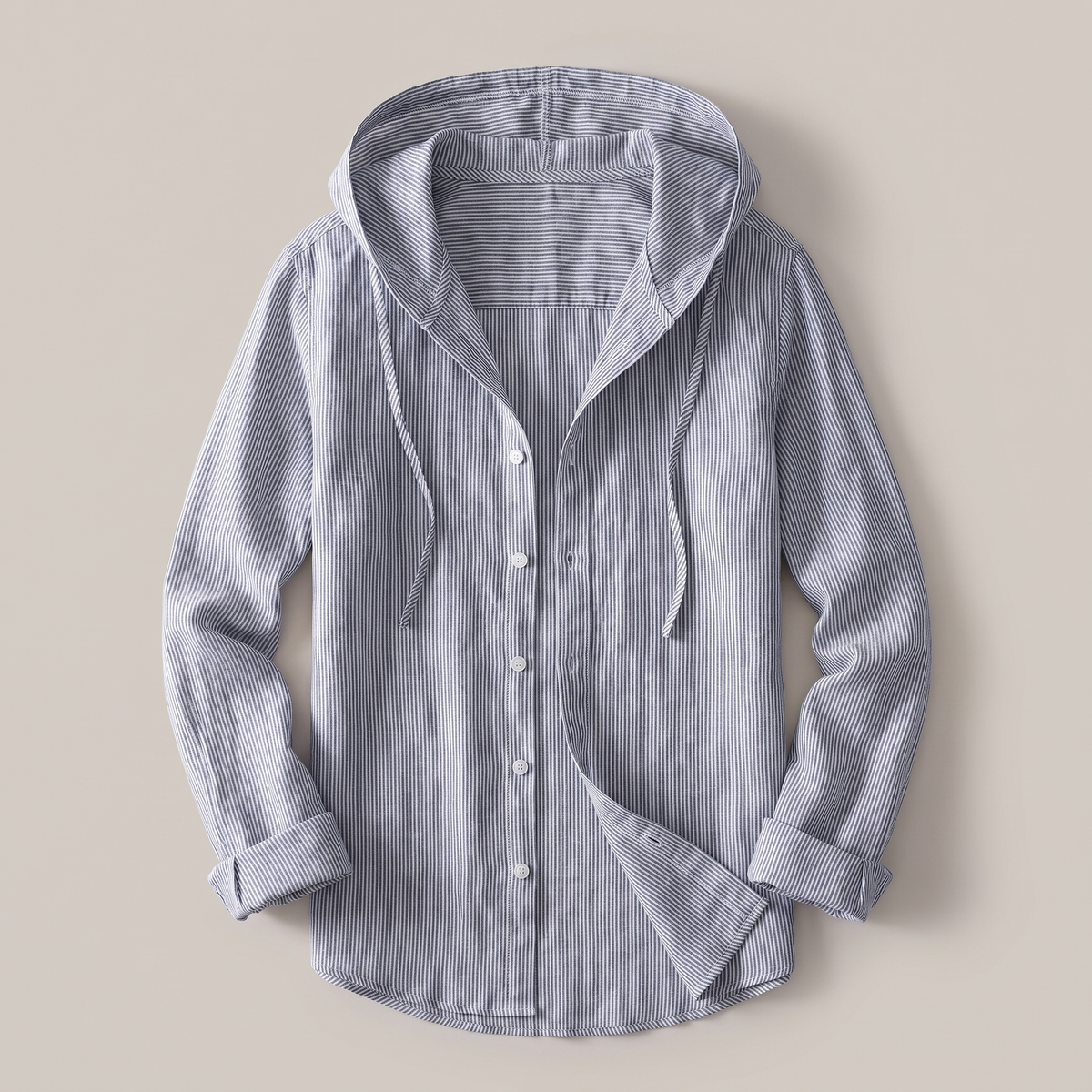 Chemise boutonnée rayée à capuche pour homme en mélange de lin
