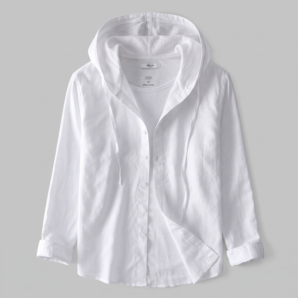 Chemise boutonnée rayée à capuche pour homme en mélange de lin