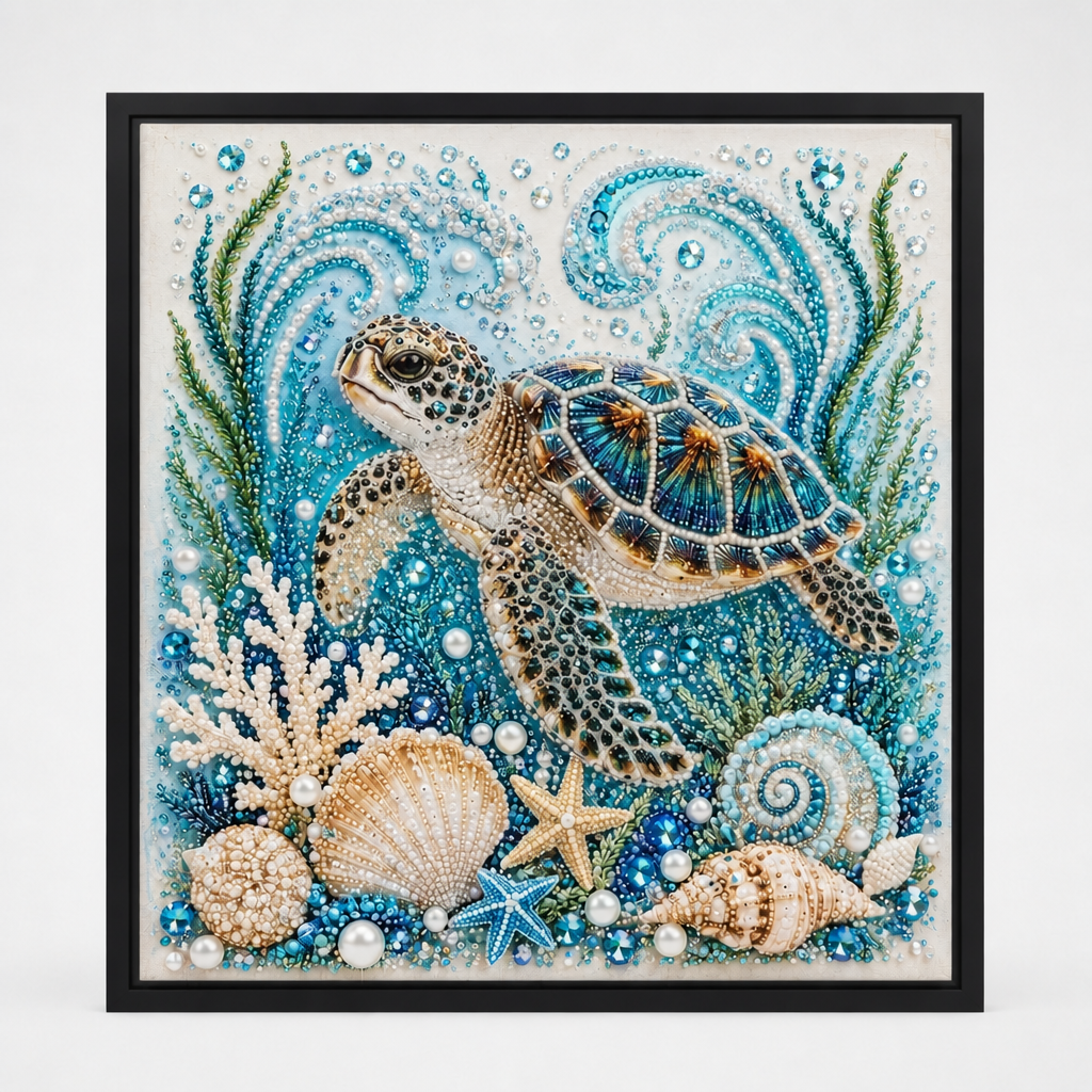Sea life diamond painting artwork with octopus, shells, coral and starfish