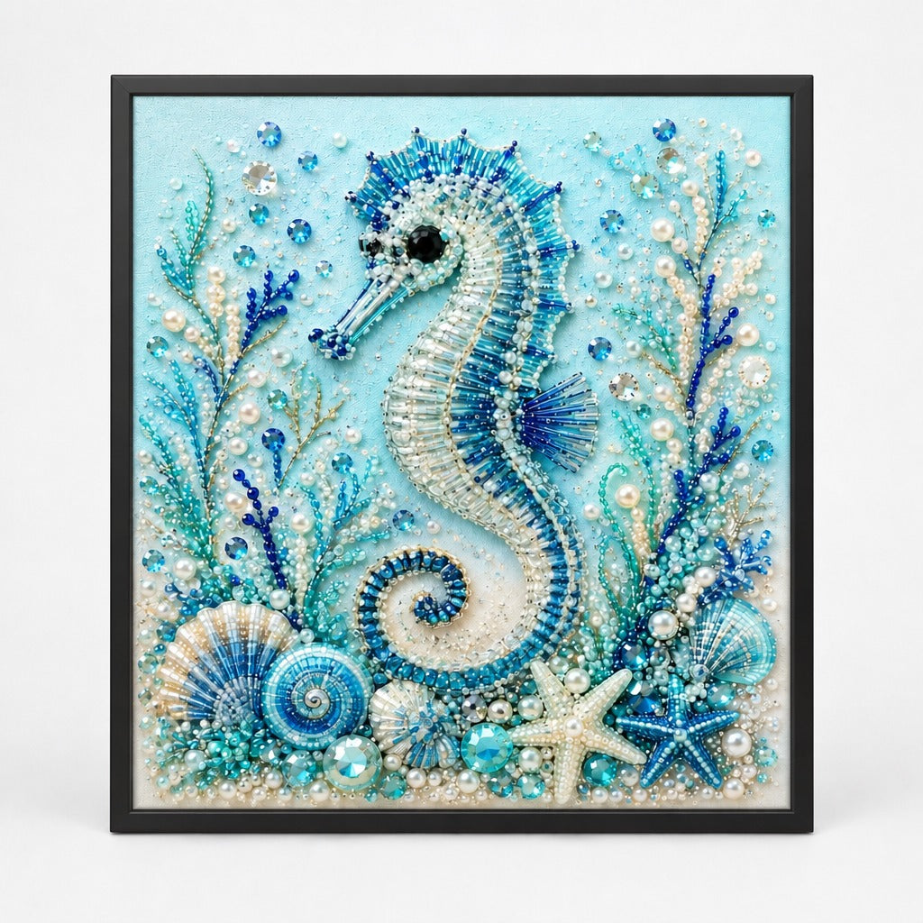 Sea life diamond painting artwork with octopus, shells, coral and starfish