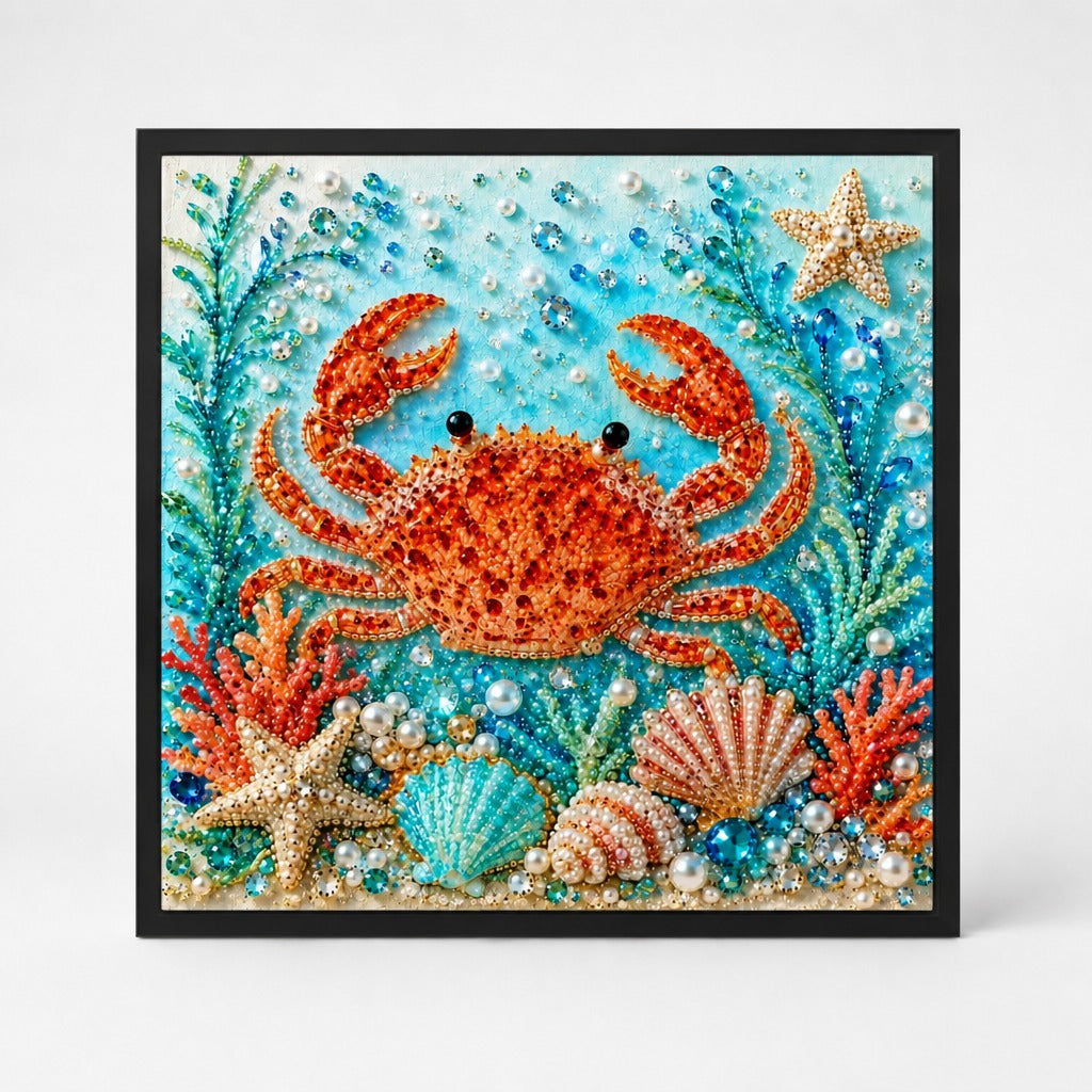Sea life diamond painting artwork with octopus, shells, coral and starfish
