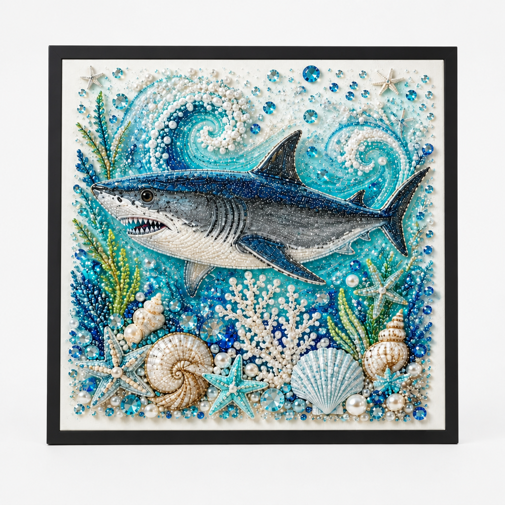 Sea life diamond painting artwork with octopus, shells, coral and starfish