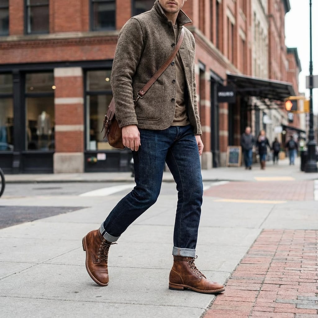Men's Cap Toe Lace-Up Combat Boots