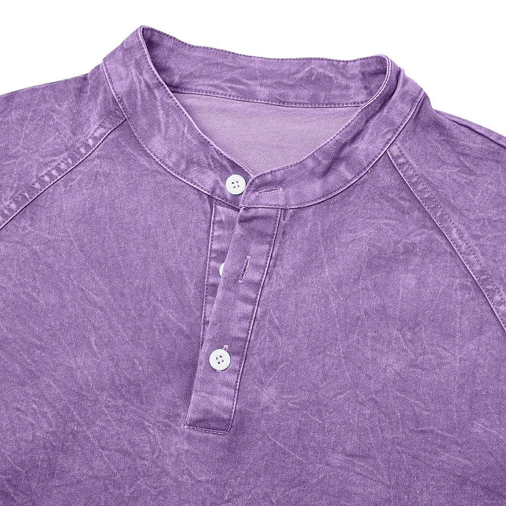 Oversized Washed Henley T-Shirt with Raglan Sleeves
