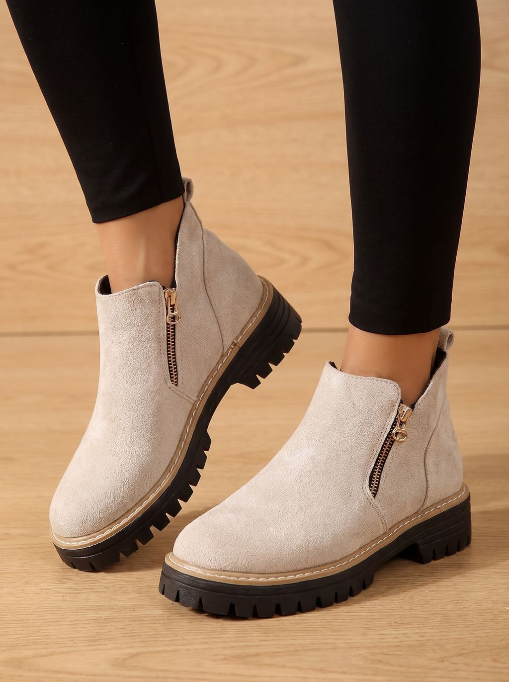 Women’s Suede-Look Side Zip Lug Sole Ankle Boots