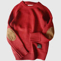 Men’s Crew Neck Knit Sweater with Elbow Patches