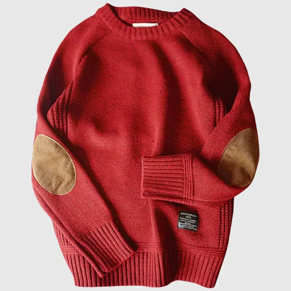 Men’s Crew Neck Knit Sweater with Elbow Patches