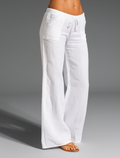 Pantalon ample en lin pour femme, coupe décontractée et jambes larges, avec taille à cordon de serrage