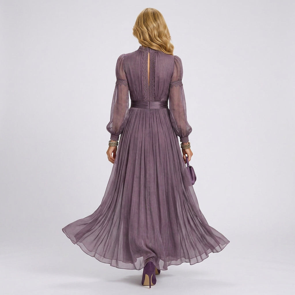 Maxi Dress – Sheer Sleeve Pleated Occasion Style