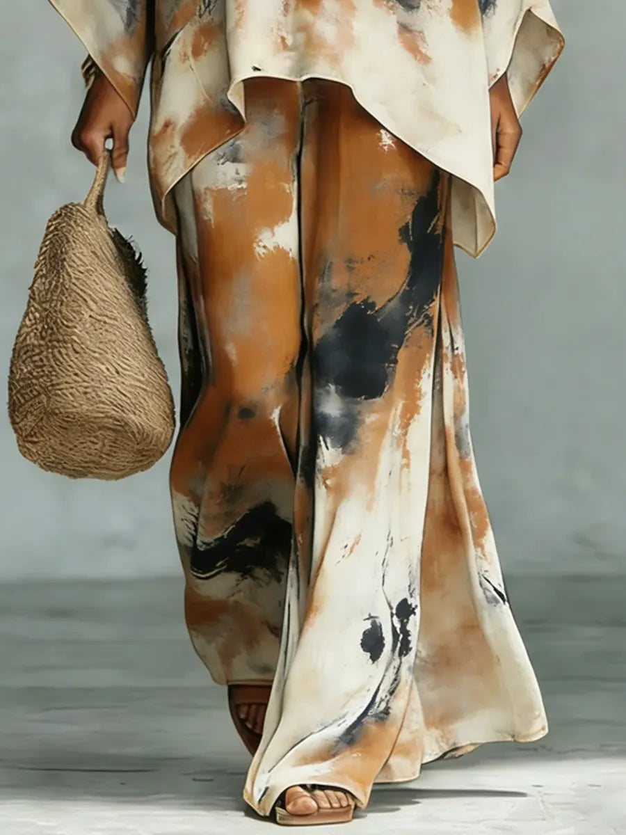 Ensemble deux pièces pour femme à manches chauve-souris et imprimé tie-dye