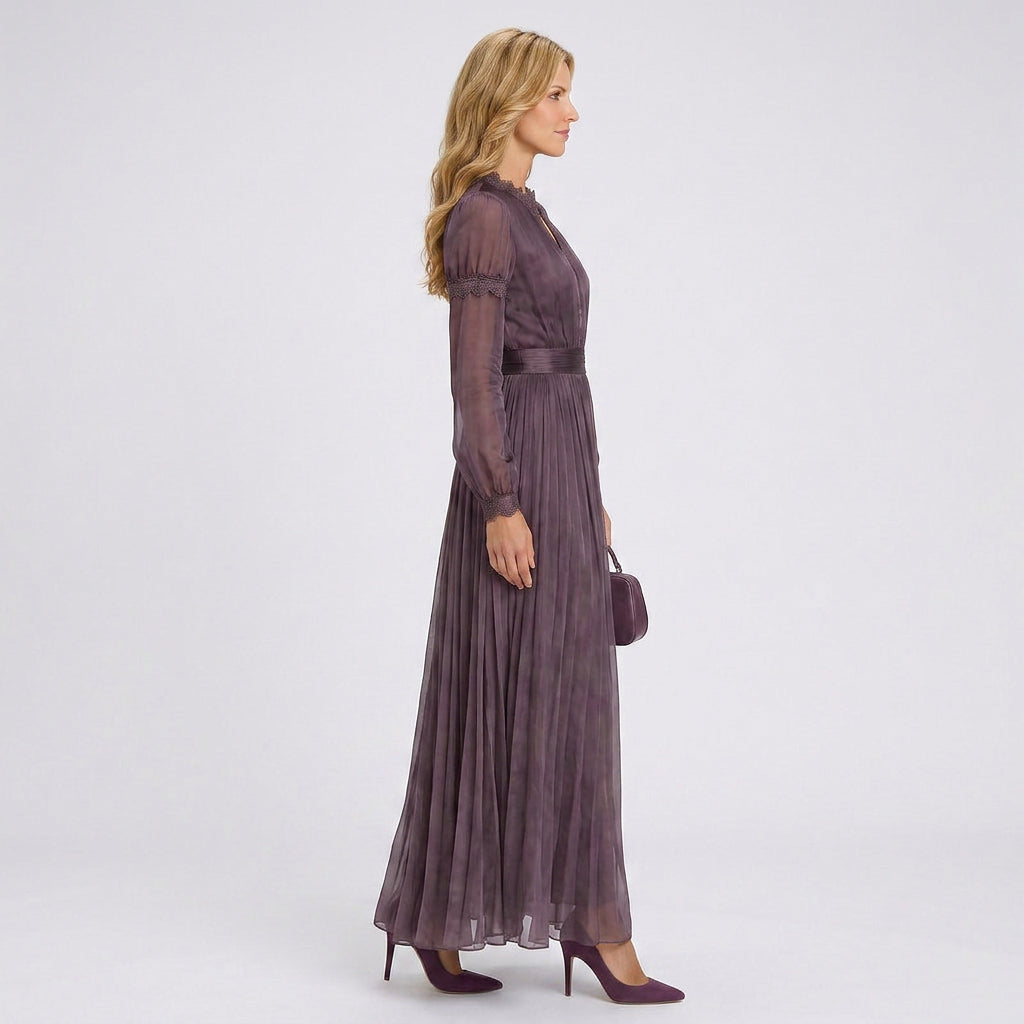 Maxi Dress – Sheer Sleeve Pleated Occasion Style