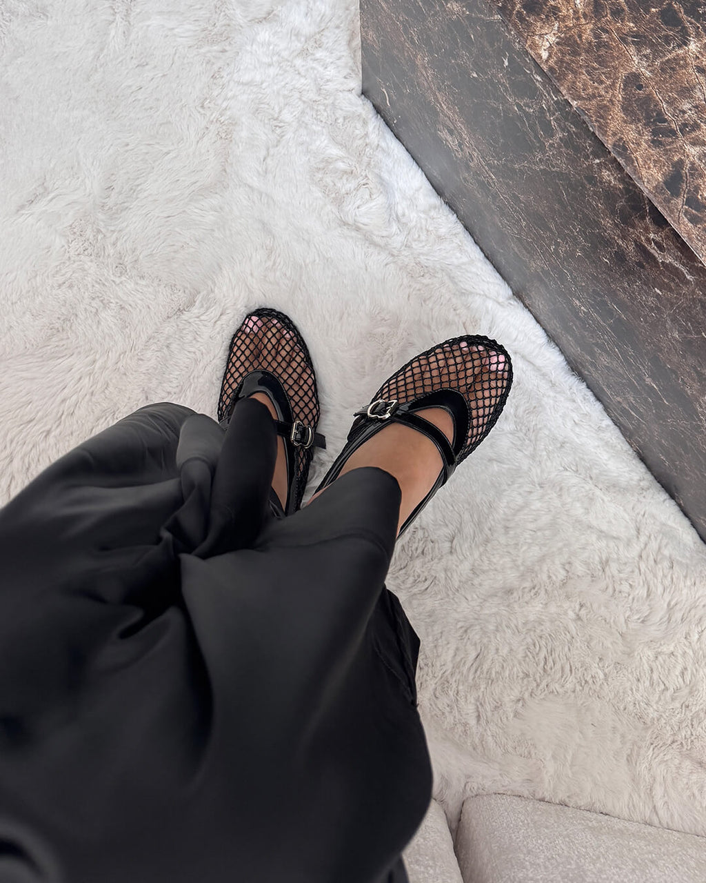Mesh Mary Jane Flats with Buckle Strap Detail