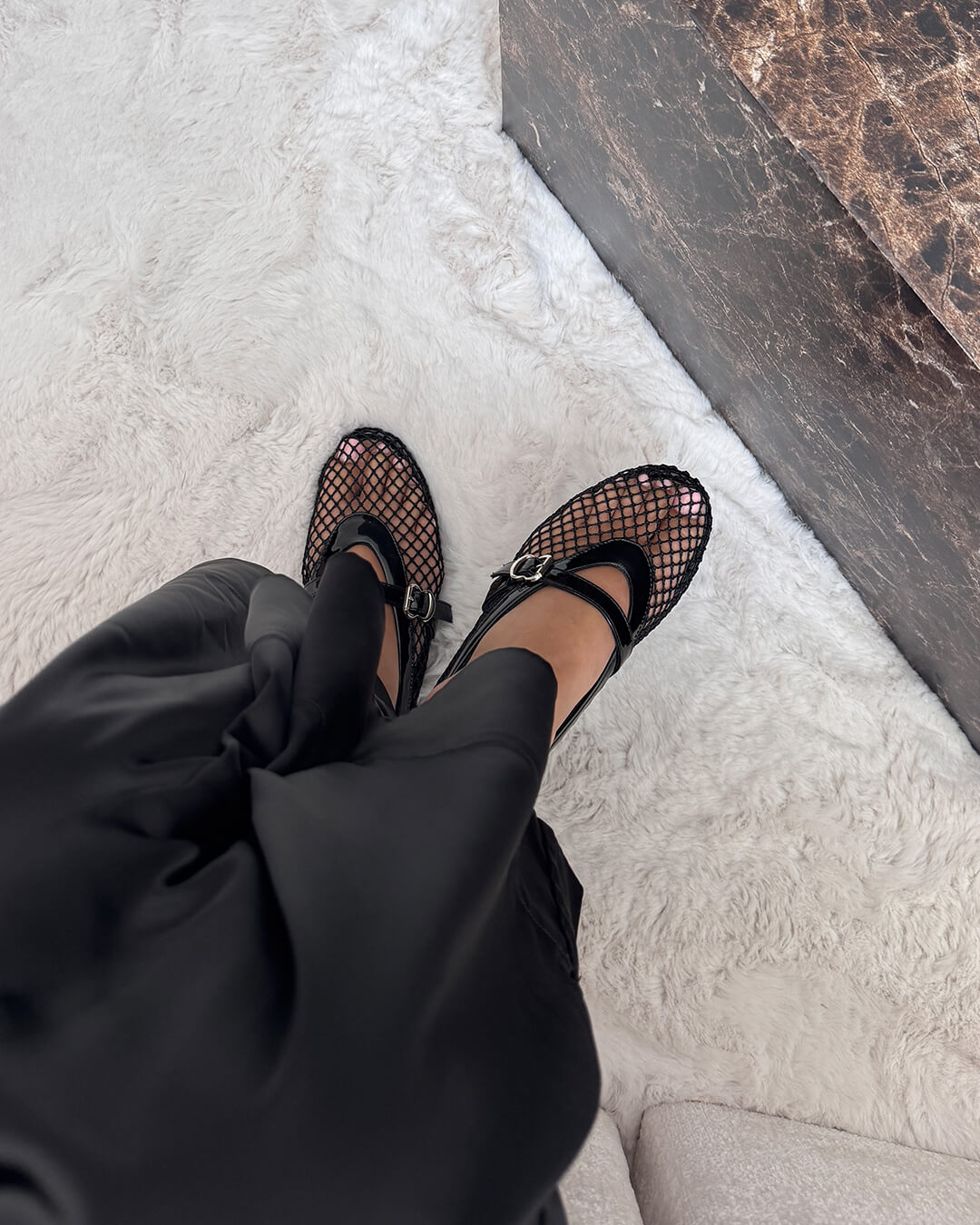 Mesh Mary Jane Flats with Buckle Strap Detail