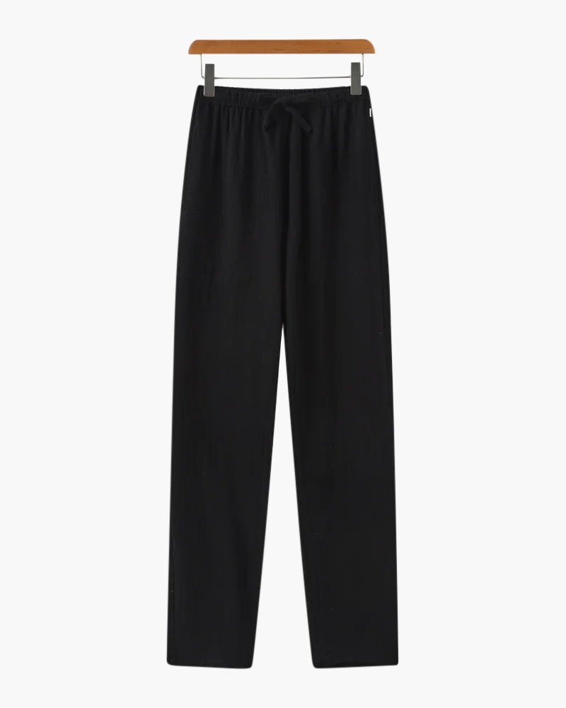 Pantalon en lin coupe ample avec taille élastique à cordon