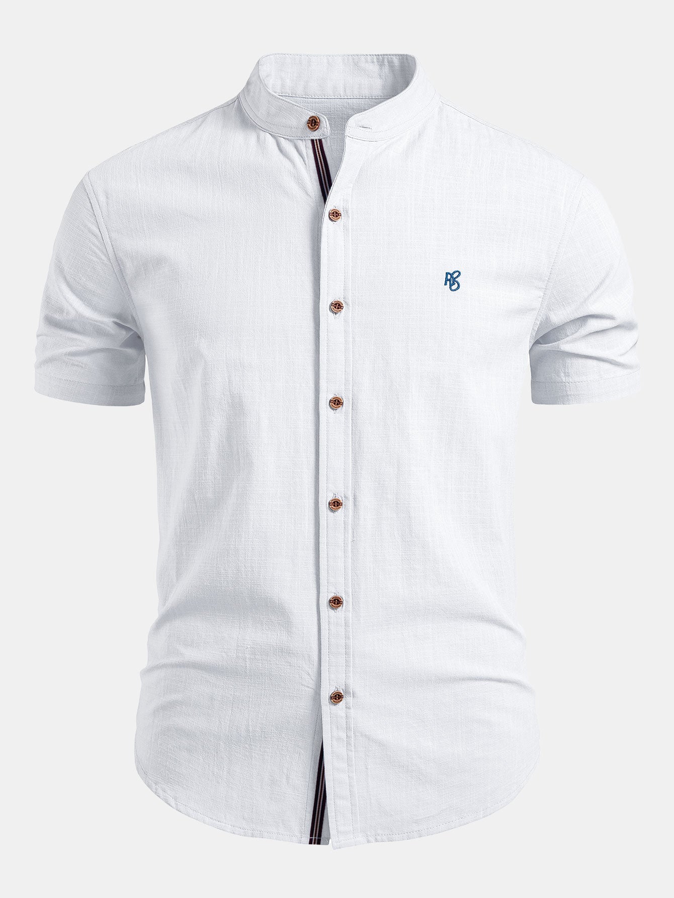 Chemise en lin à manches courtes avec col mao