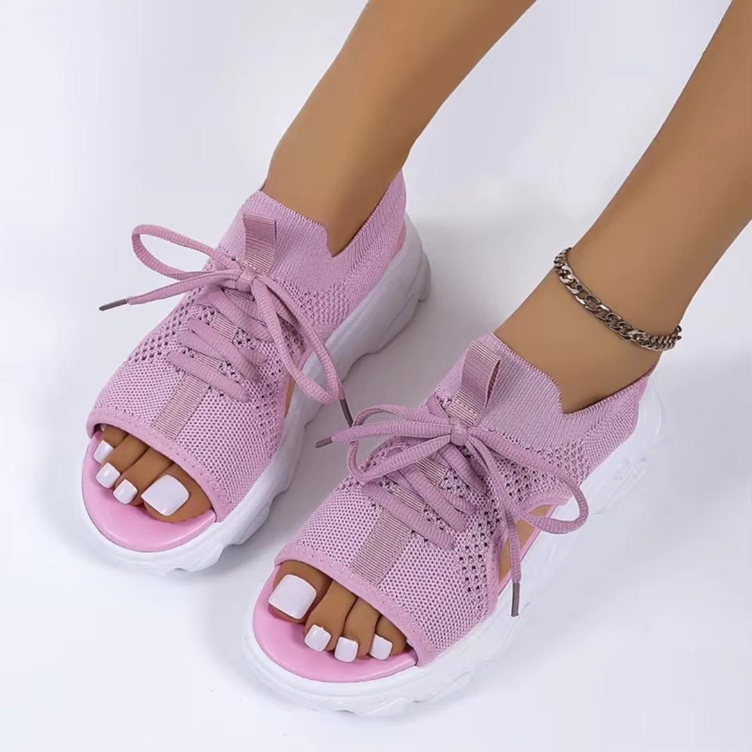 Sandales compensées en maille, à lacets et bout ouvert